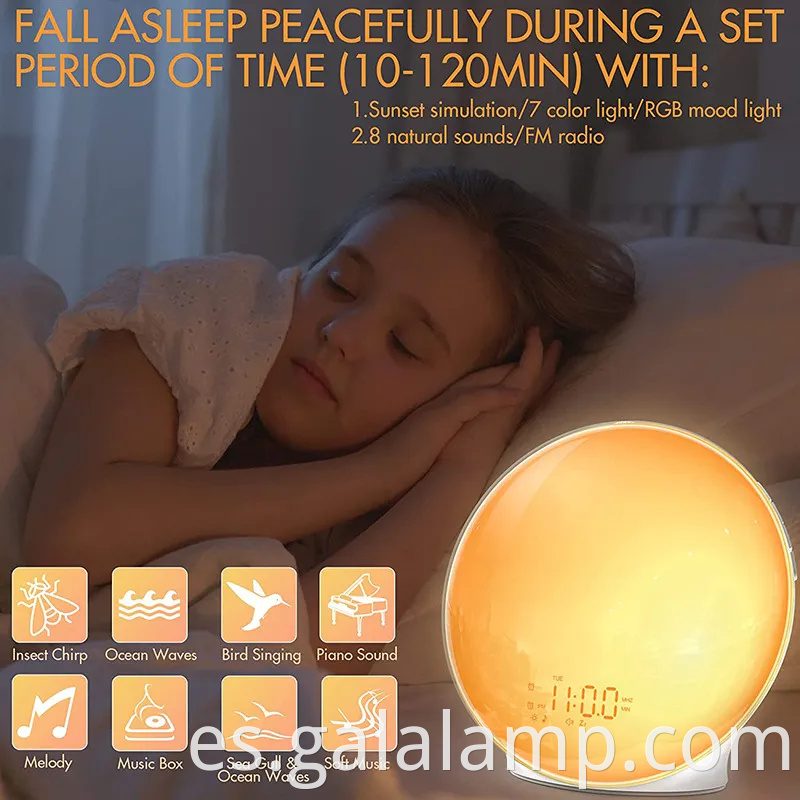 Despertador de la mañana radiante con radio FM y luz nocturna relajante